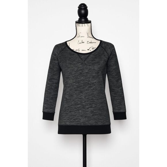 Express Women’s Lace Back Sweatshirt Top Size S Gray Black 3/4 Sleeve Pullover - Picture 1 of 4